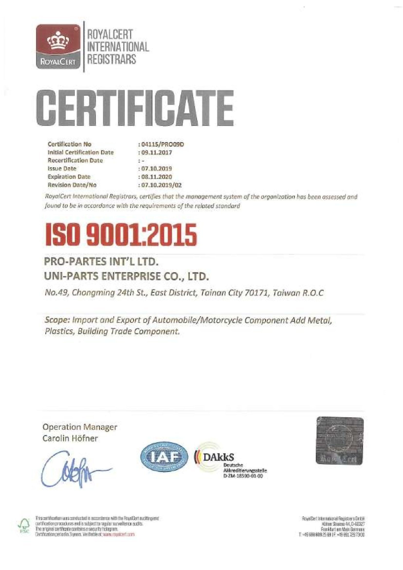 Uni-Parts Enterprise.